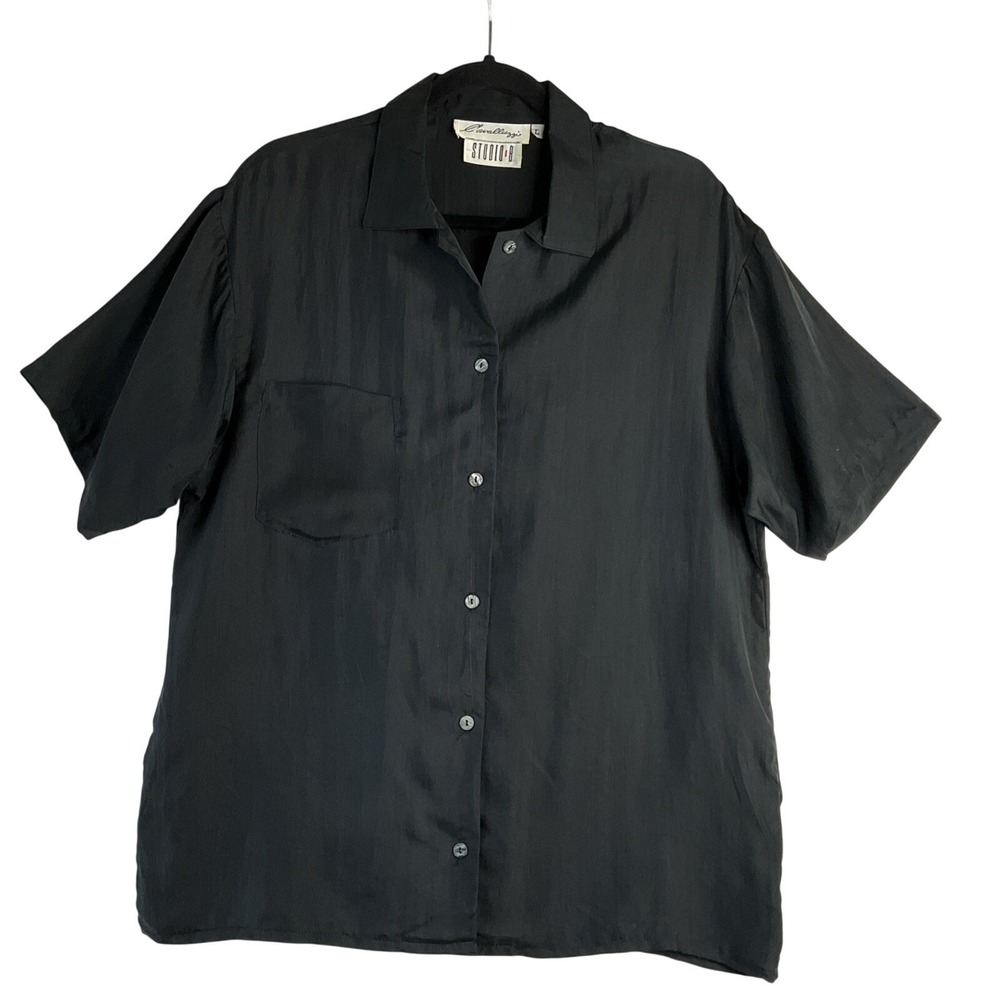 Cavalluzzi Studio B Silk Short Sleeve Button Up Chest Pocket Blouse Minimalist L